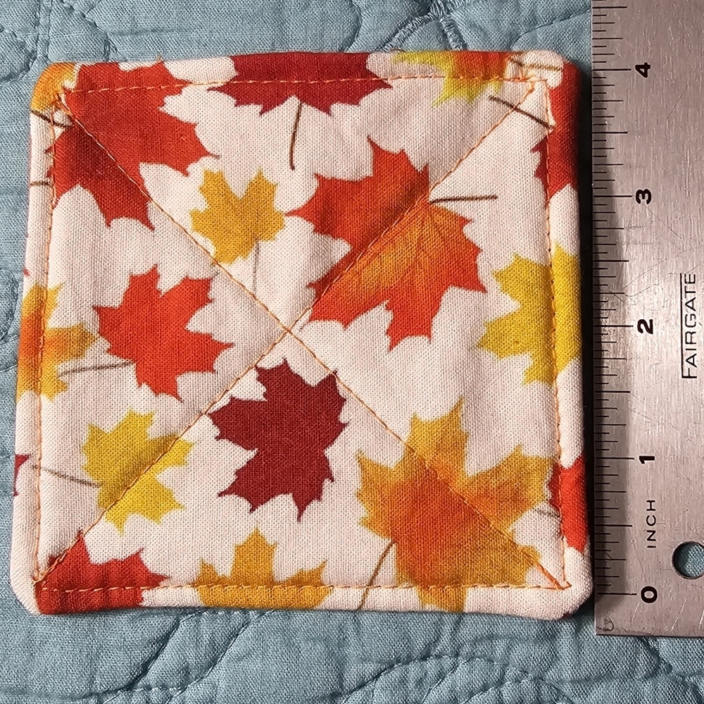 Handmade Cotton Fall Themed Maple Leaves Washable 6 Coasters - Picture 6 of 11